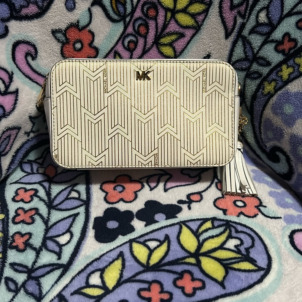 Michael Kors small crossbody white and gold purse
